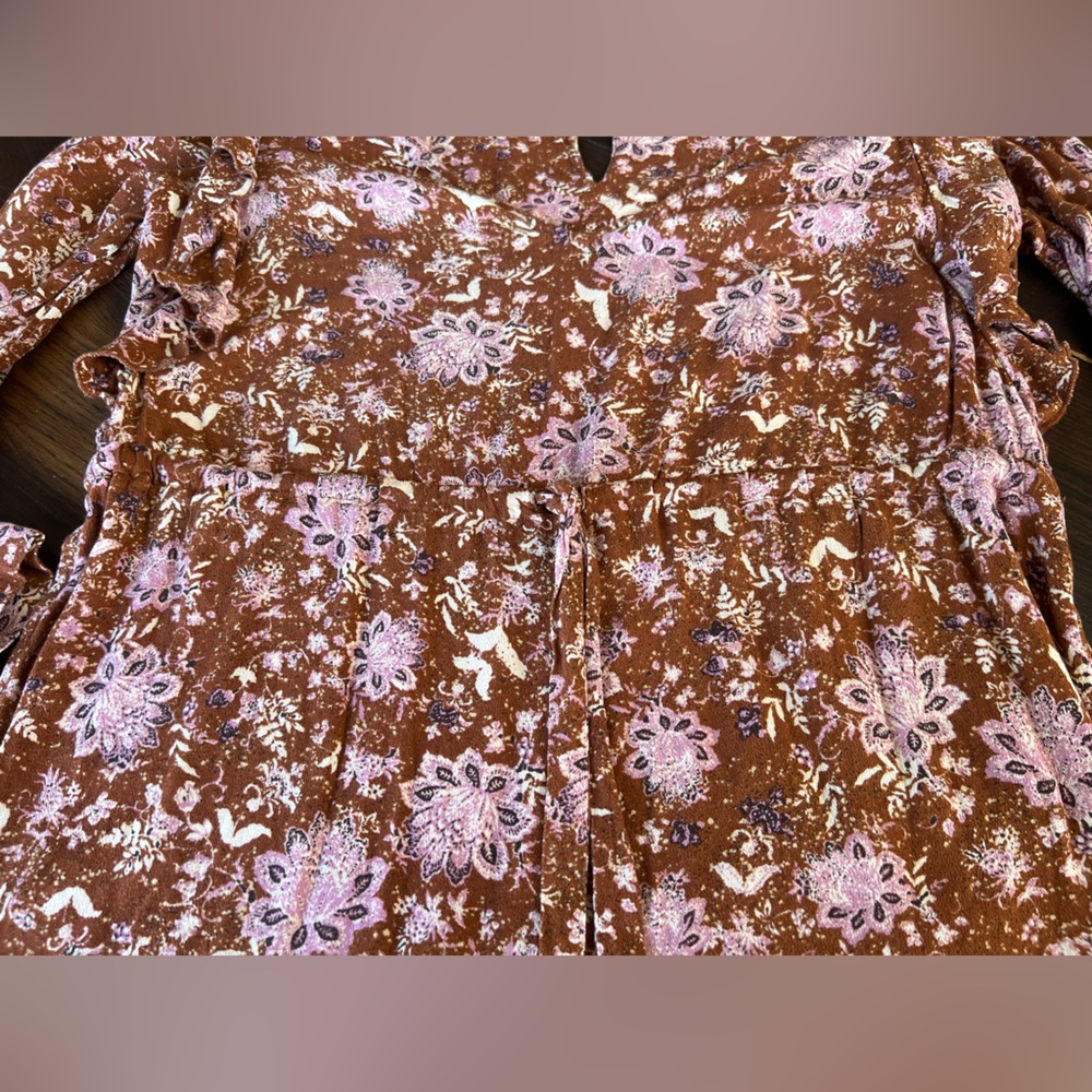 Free People Lux Floral Jumpsuit Women’s S Ruffle Drawstring Brown Pink Crop Leg - Picture 5 of 16